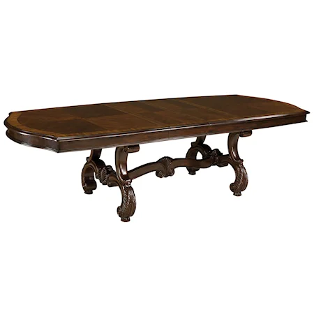 Rectangular Dining Table with Serpentine Ends, Scrolled Trestle Base and 2 Leaves